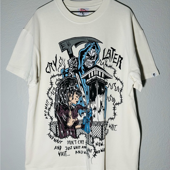 Warren Lotas Cry Later T Shirt Print Off White Tee Oversized WL Streetwear XL - Picture 2 of 7